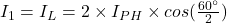 I_1 = I_L = 2 \times I_{PH} \times cos(\frac{60^{\circ}}{2})