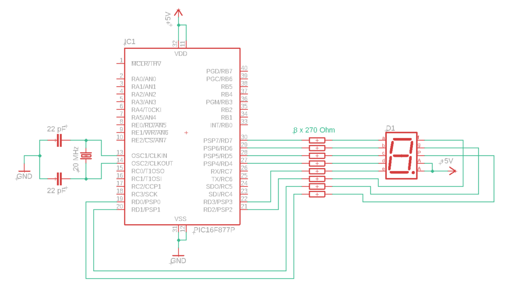 Circuit schematic of the Common Anode 7-segment display